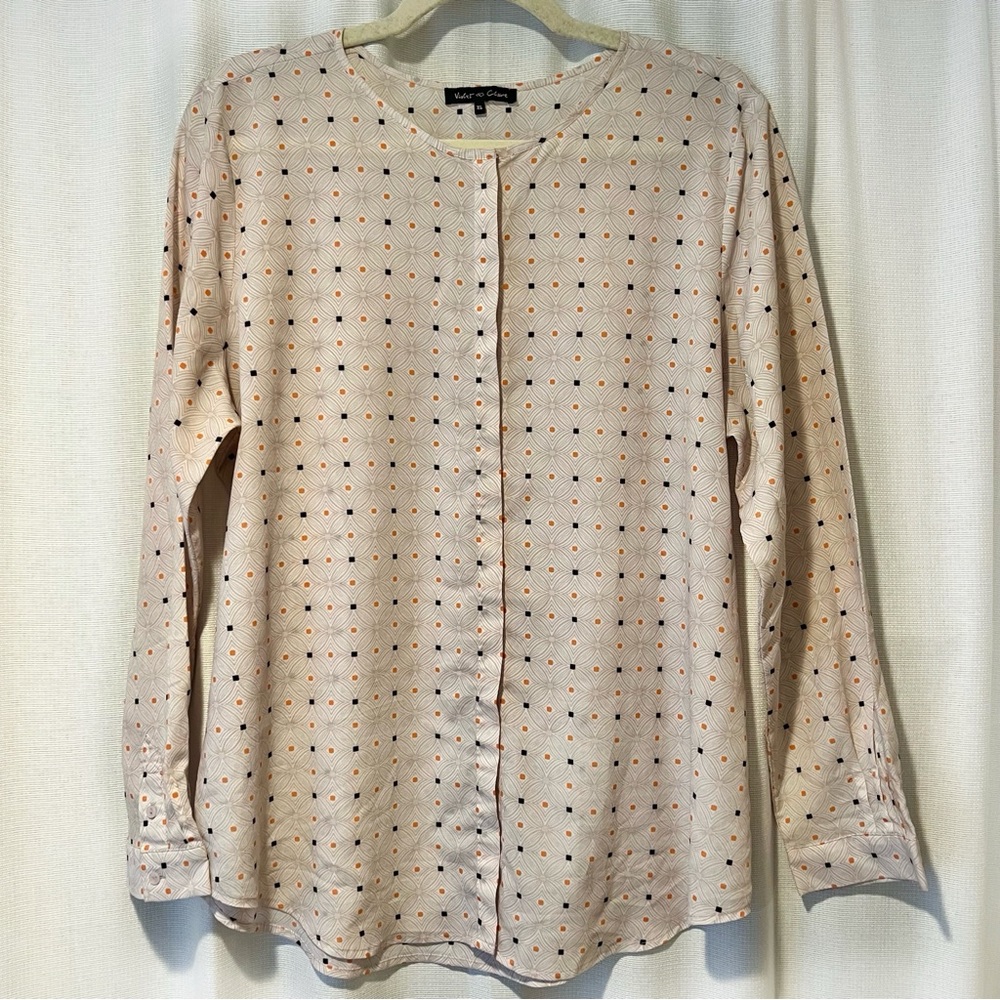 Beige Button Front Blouse with textile print